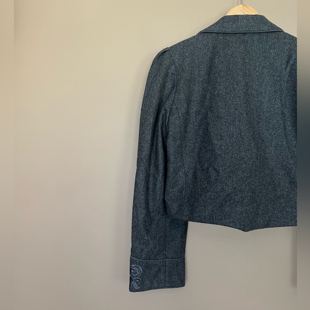 {Escada} Vintage Wool Cropped Embroidered Jacket in Grey - Picture 7 of 13